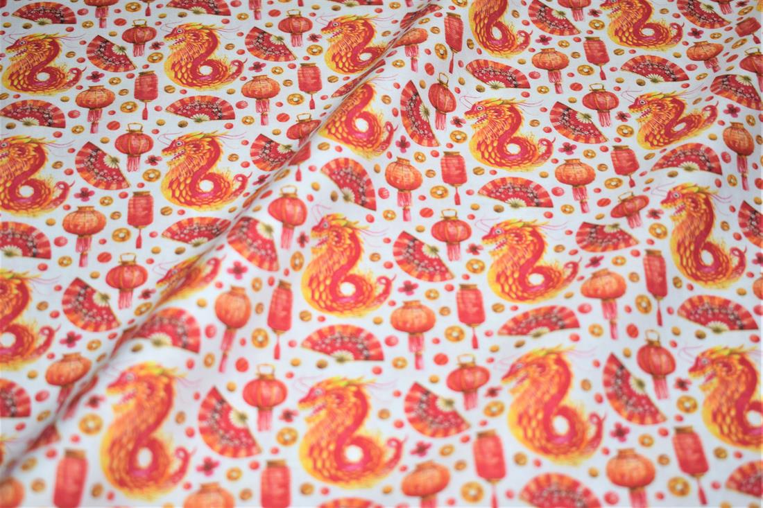 White & Red Digital Printed 100% Cotton, Merboys Design Fabric