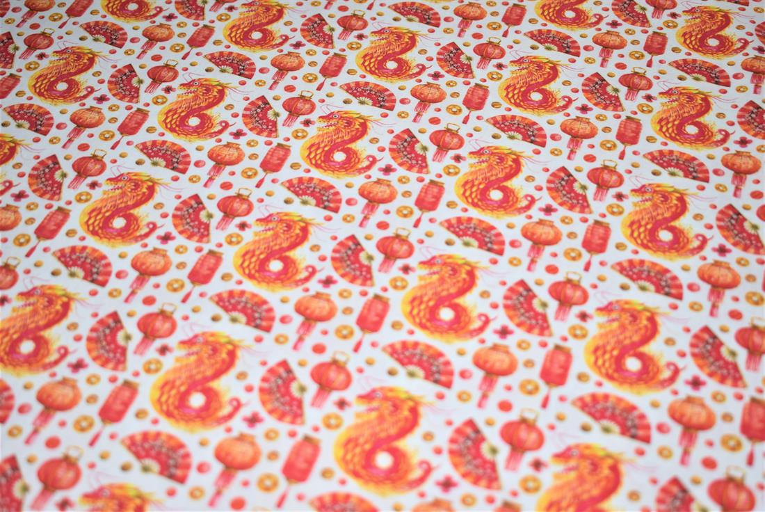 White & Red Digital Printed 100% Cotton, Merboys Design Fabric