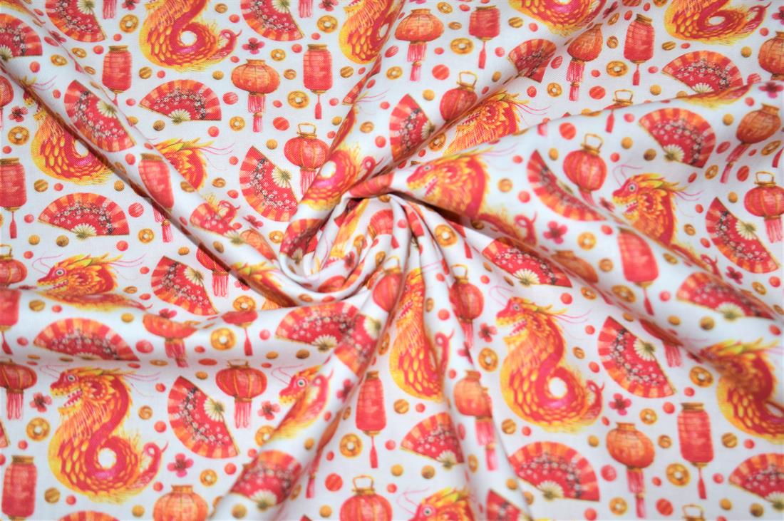 White & Red Digital Printed 100% Cotton, Merboys Design Fabric