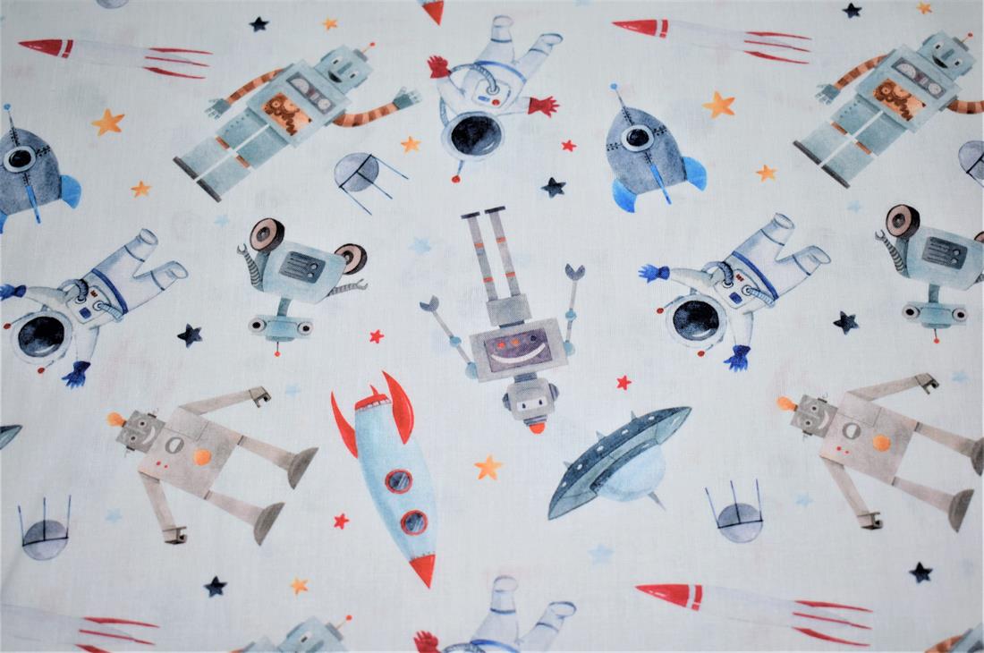 White Little Johnny Printed 100% Cotton Fabric