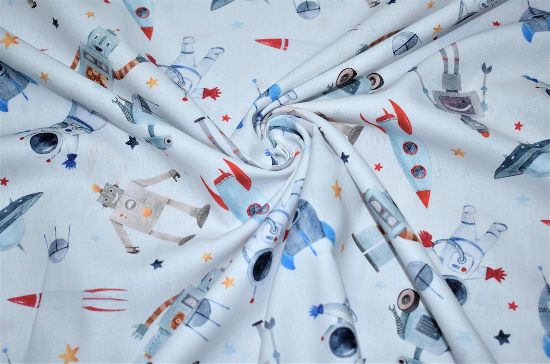 White Little Johnny Printed 100% Cotton Fabric
