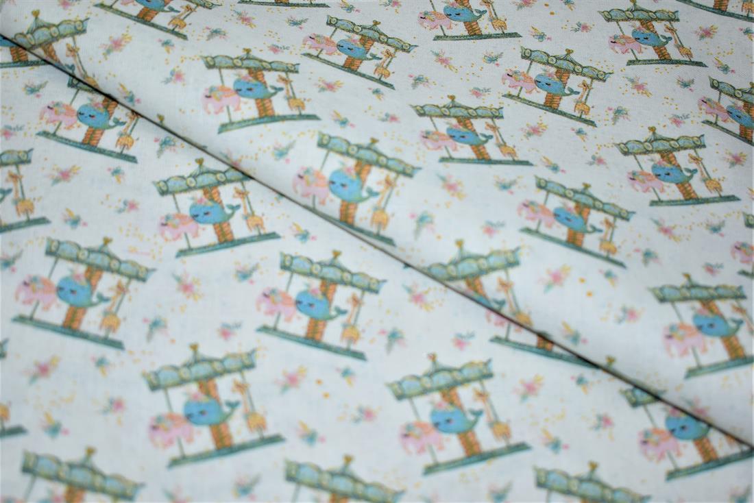 White Digital Printed 100% Cotton, Merboys Design Fabric