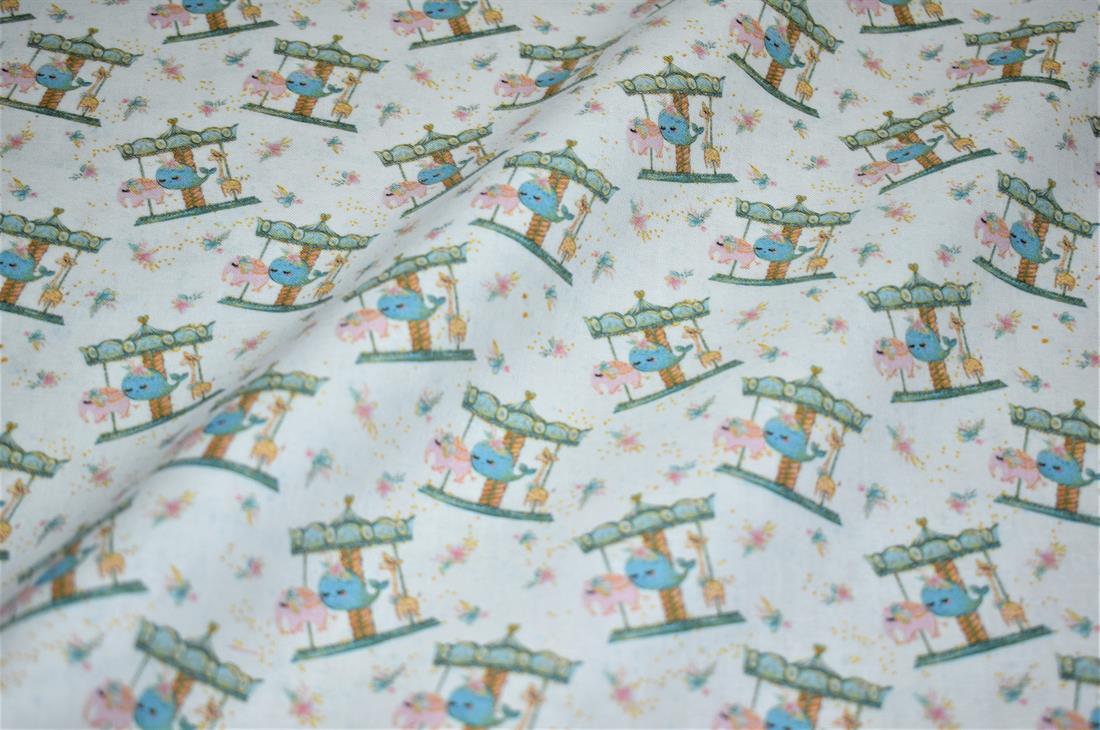 White Digital Printed 100% Cotton, Merboys Design Fabric