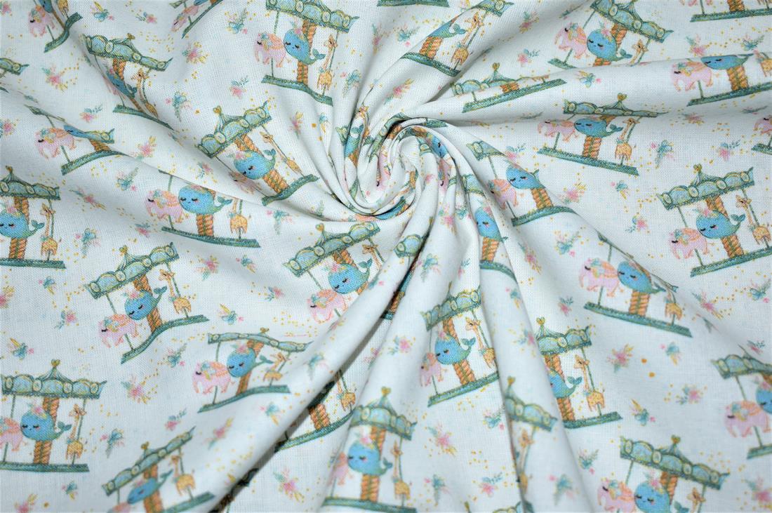 White Digital Printed 100% Cotton, Merboys Design Fabric