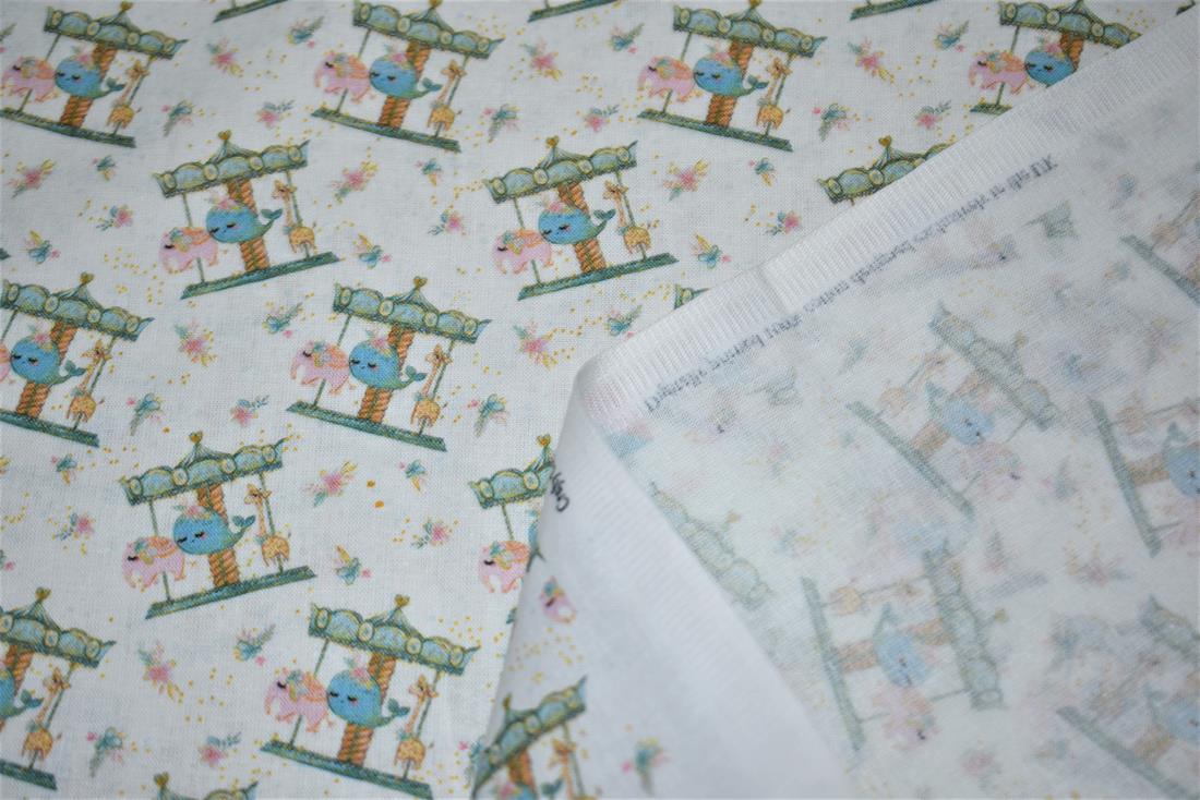 White Digital Printed 100% Cotton, Merboys Design Fabric
