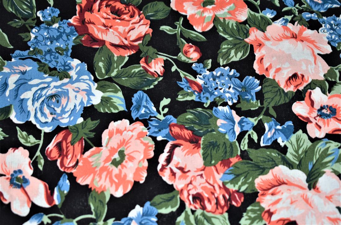 Black Digital Printed 100% Cotton, Flower Clearance Stock