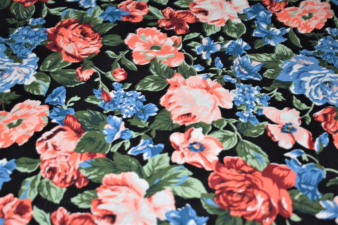 Black Digital Printed 100% Cotton, Flower Clearance Stock