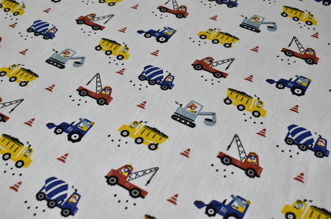 White Animal Construction Site Cotton Poplin