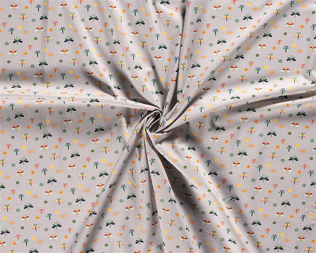Light Grey Ditsy Bugs Cotton Poplin