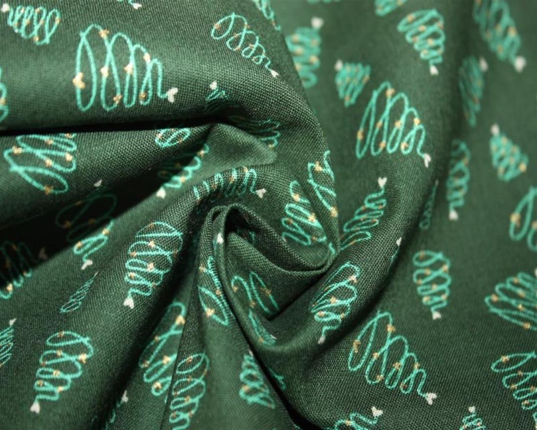 Christmas Tree Swirl Metallic CottonPrinted Cotton with Swirly with…