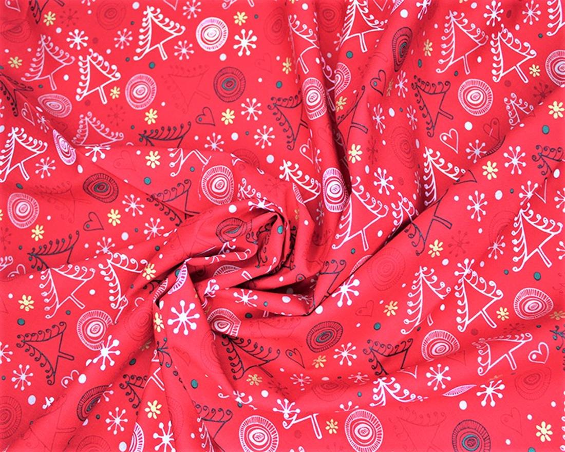 Swirly Metallic Christmas Cotton Printed with Trees Fabric