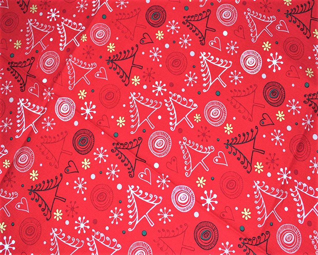 Swirly Metallic Christmas Cotton Printed with Trees Fabric