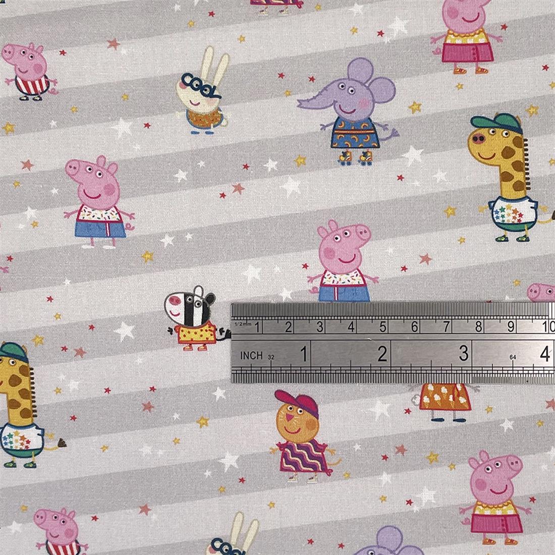Light Grey Peppa Pig Printed 100% Cotton Fabric