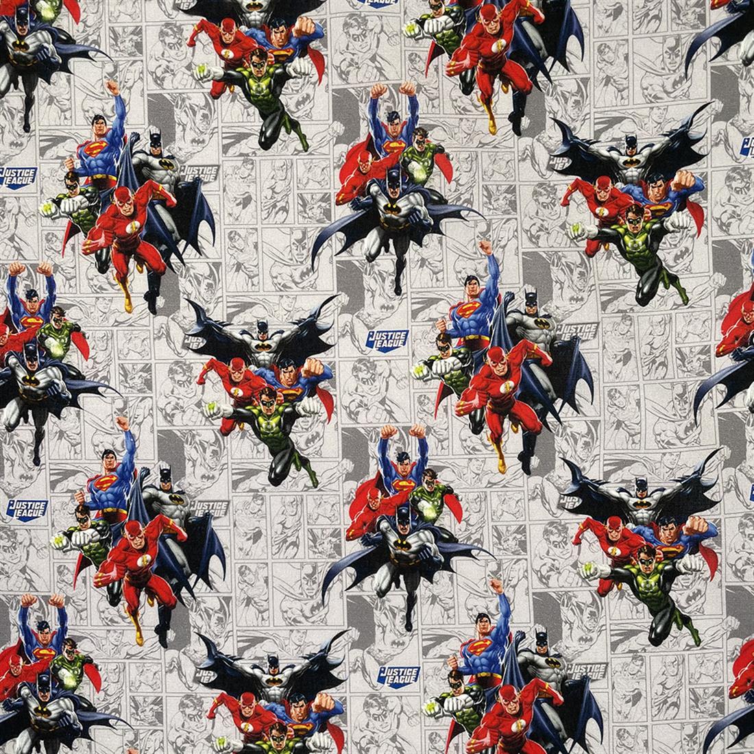 Silver Grey Justice League -Printed 100% Cotton Fabric