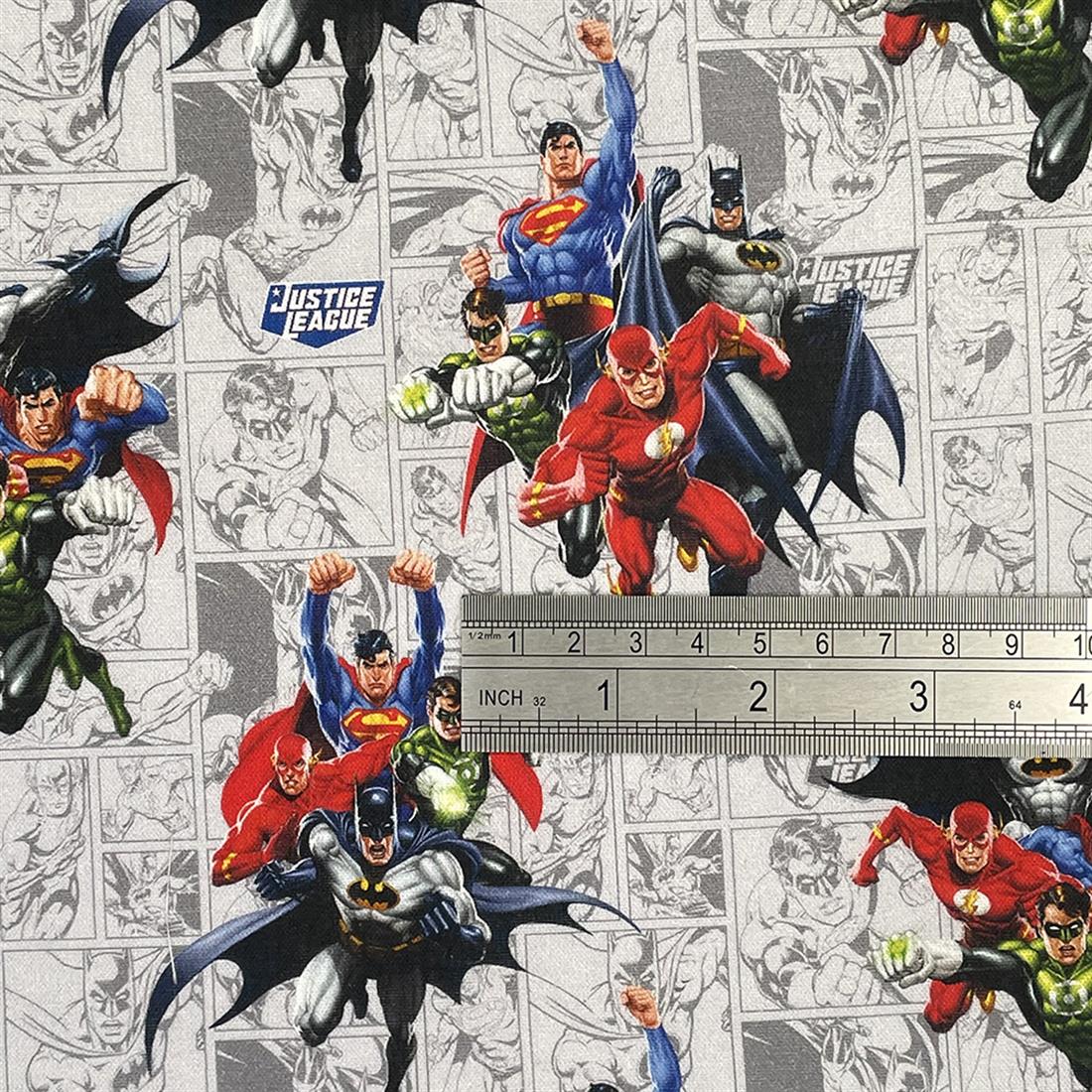 Silver Grey Justice League -Printed 100% Cotton Fabric