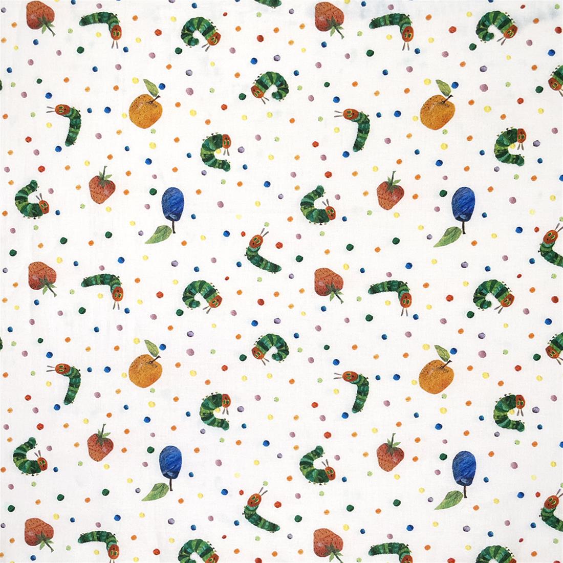 White The Hungry Caterpillar Printed 100% Cotton Fabric