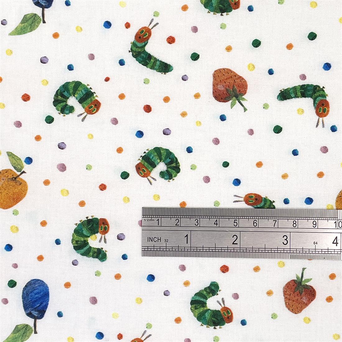 White The Hungry Caterpillar Printed 100% Cotton Fabric