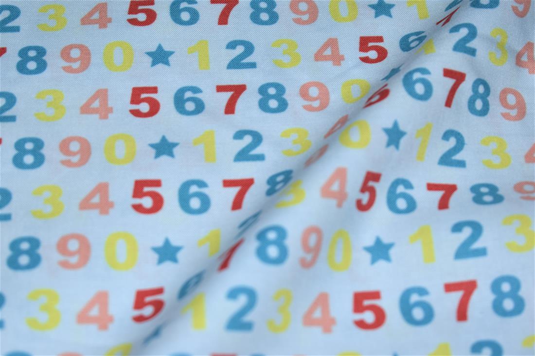 Light Blue Cotton Printed Christmas with Festive Numbers Fabric