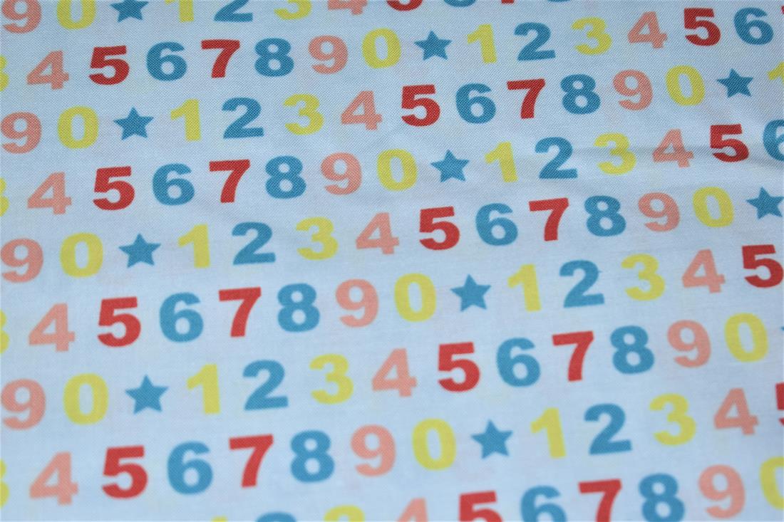 Light Blue Cotton Printed Christmas with Festive Numbers Fabric