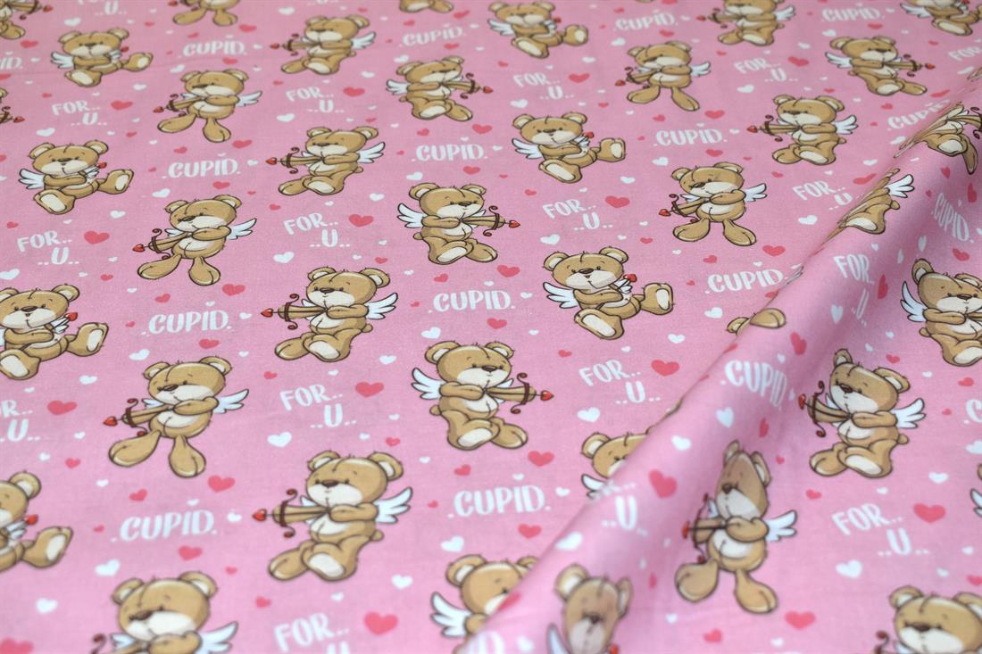 Pink1 Cupid Bear Prined 100% Cotton Fabric