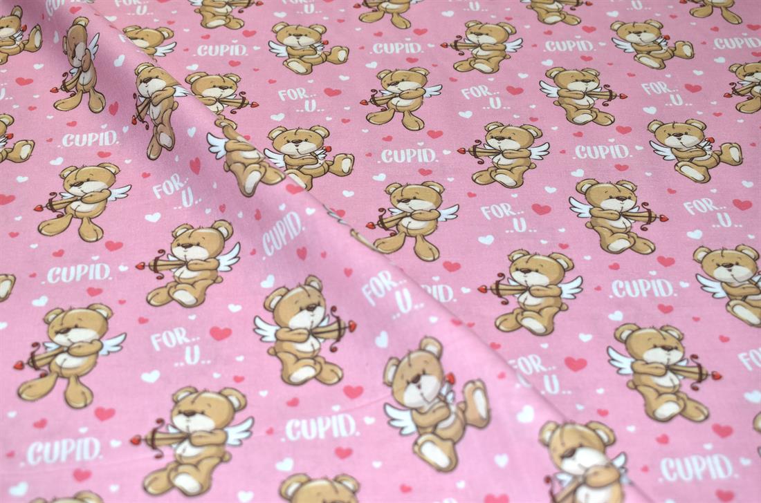 Pink1 Cupid Bear Prined 100% Cotton Fabric