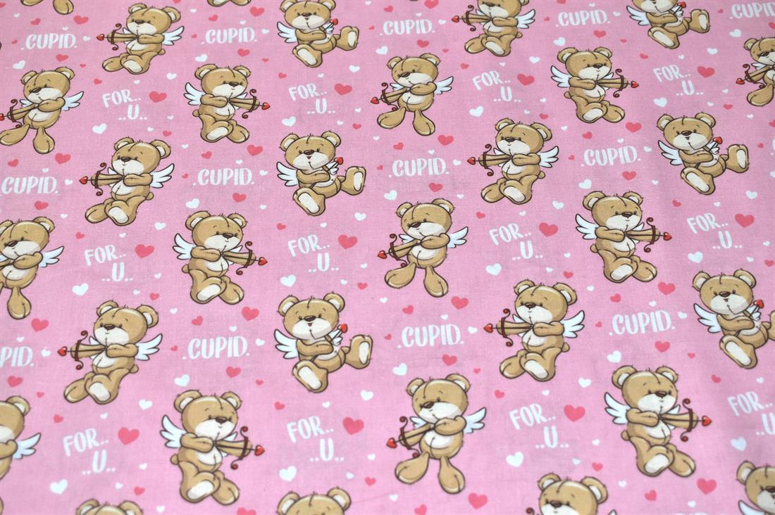 Pink1 Cupid Bear Prined 100% Cotton Fabric