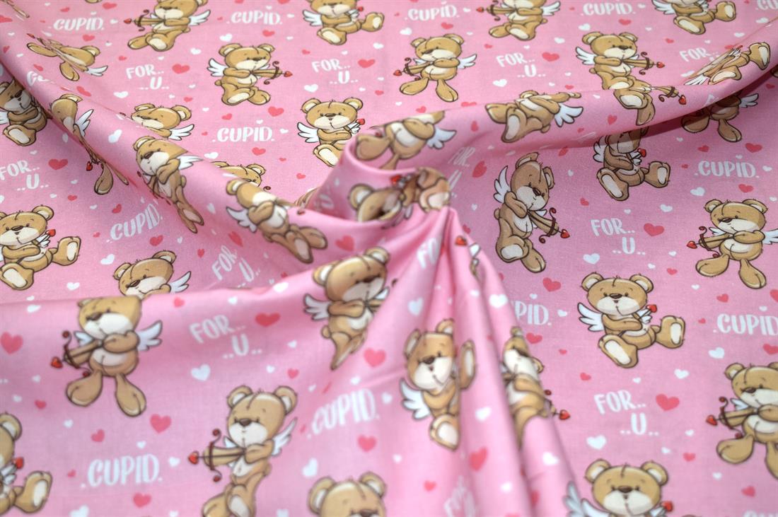 Pink1 Cupid Bear Prined 100% Cotton Fabric