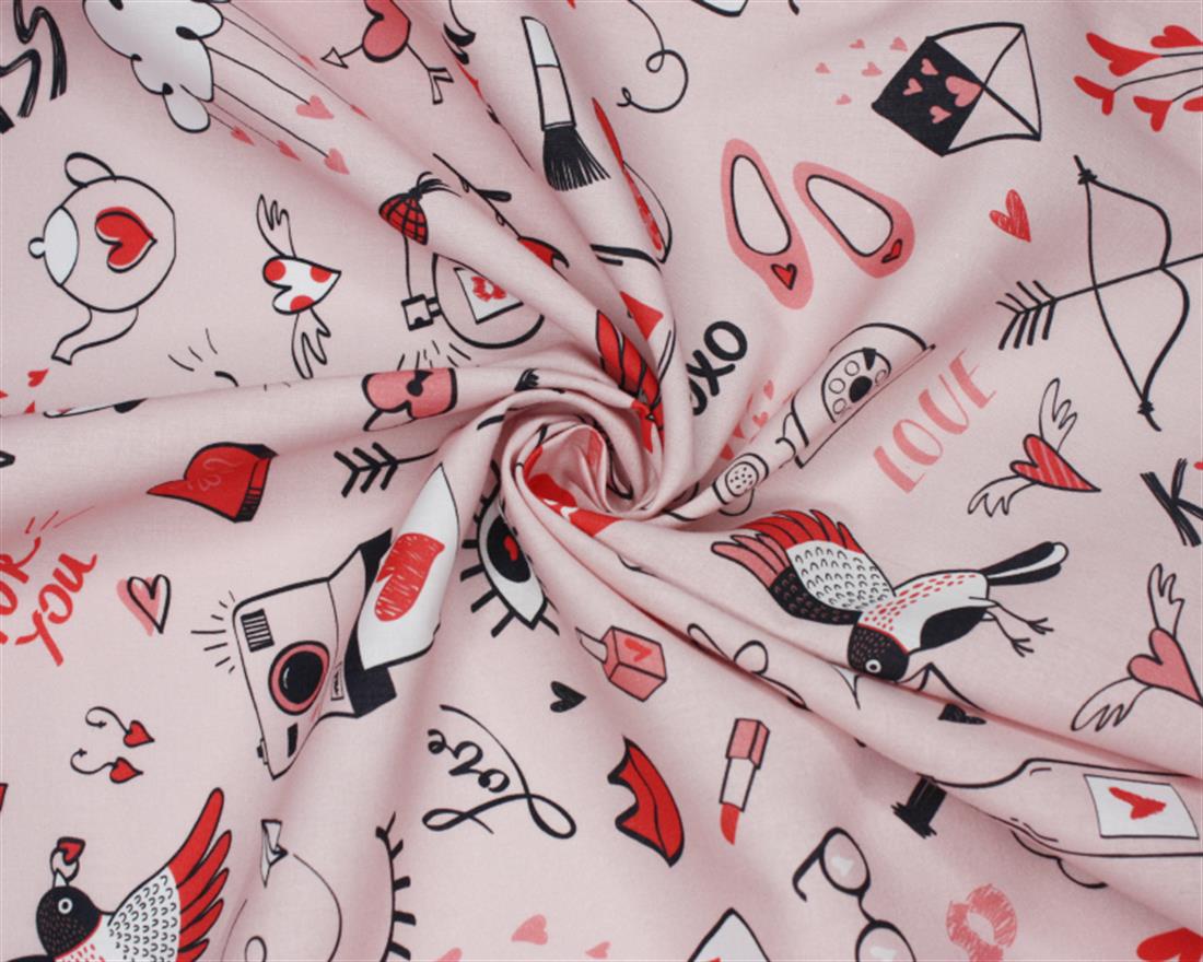 Pink Doodle Love Digita 100% Cotton Printed Fabric