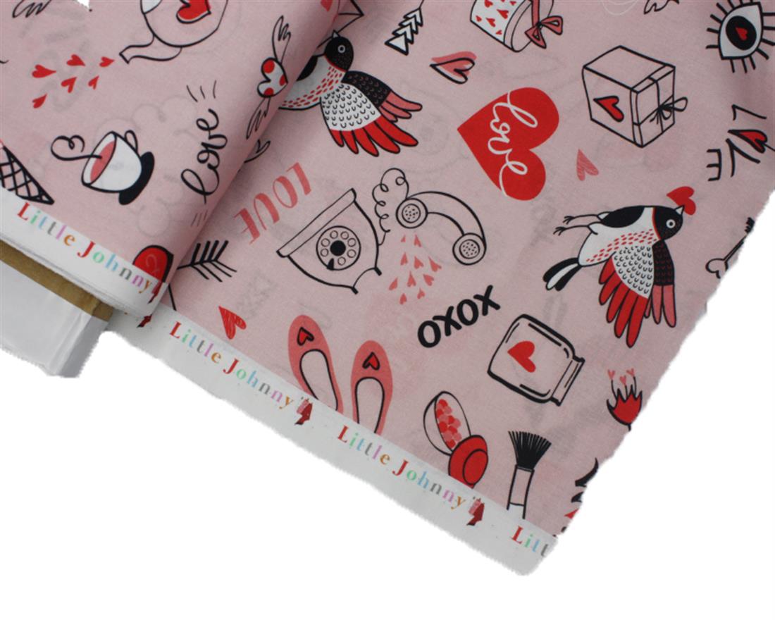 Pink Doodle Love Digita 100% Cotton Printed Fabric