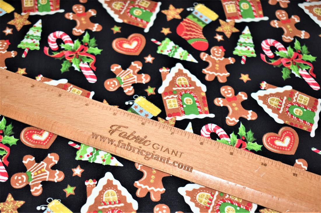 Black Printed Christmas 100% Cotton Fabric