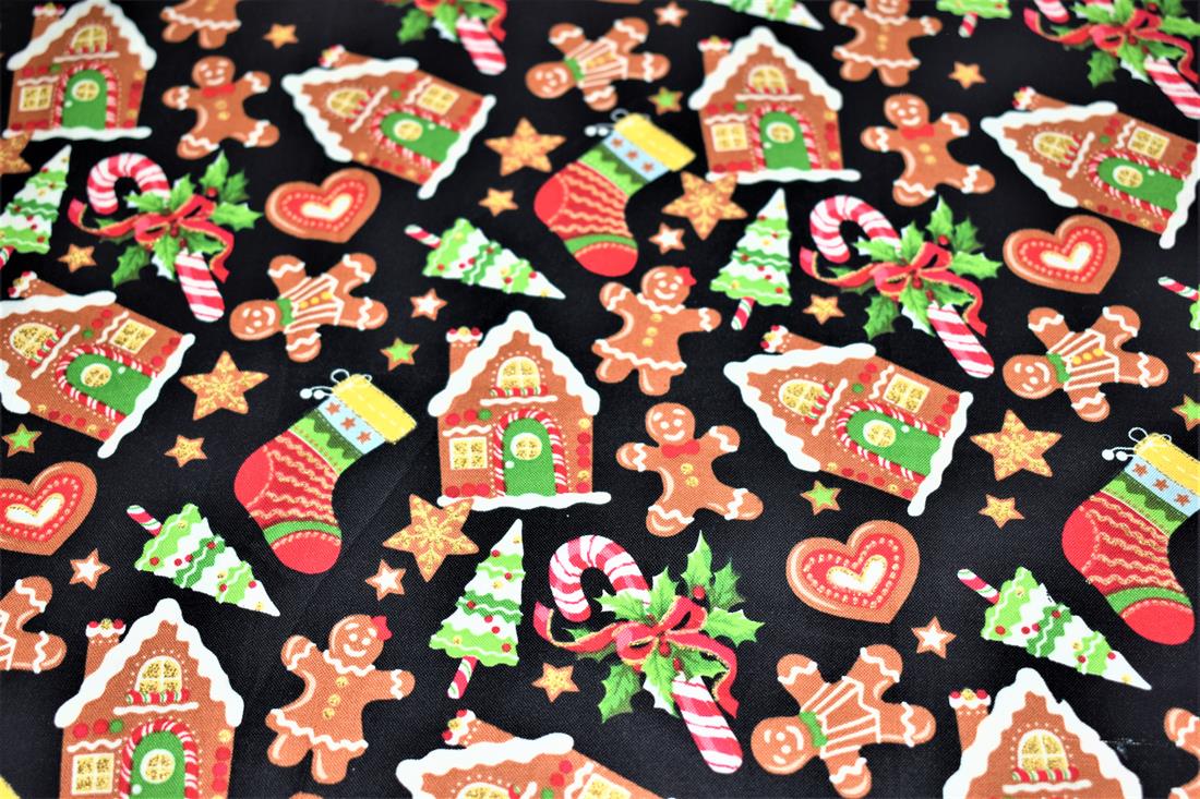 Black Printed Christmas 100% Cotton Fabric