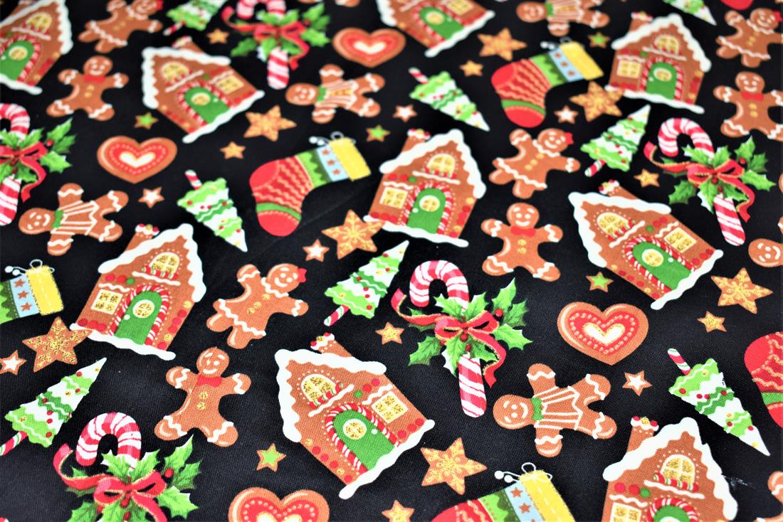 Black Printed Christmas 100% Cotton Fabric