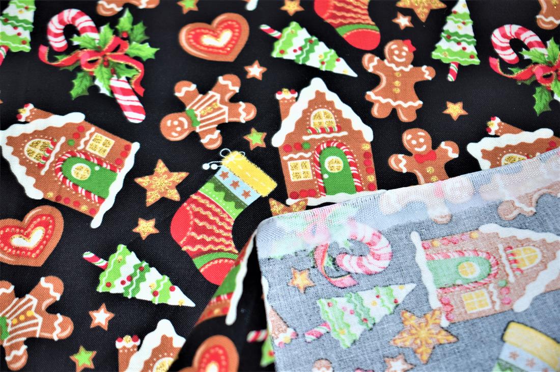 Black Printed Christmas 100% Cotton Fabric