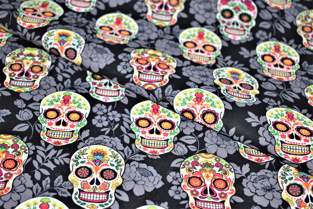 Black Printed Halloween 100% Cotton Fabric