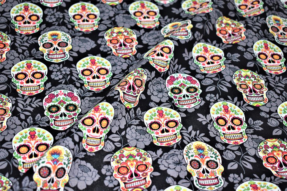 Black Printed Halloween 100% Cotton Fabric