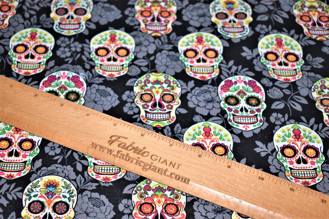 Black Printed Halloween 100% Cotton Fabric