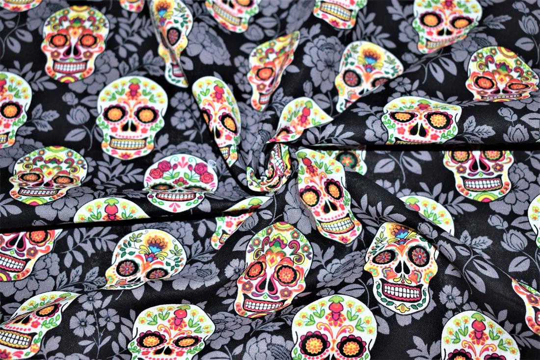 Black Printed Halloween 100% Cotton Fabric