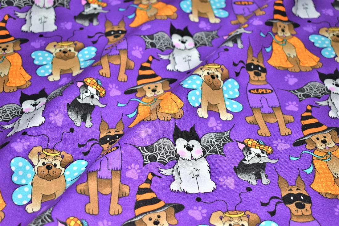 Purple Printed Halloween 100% Cotton Fabric