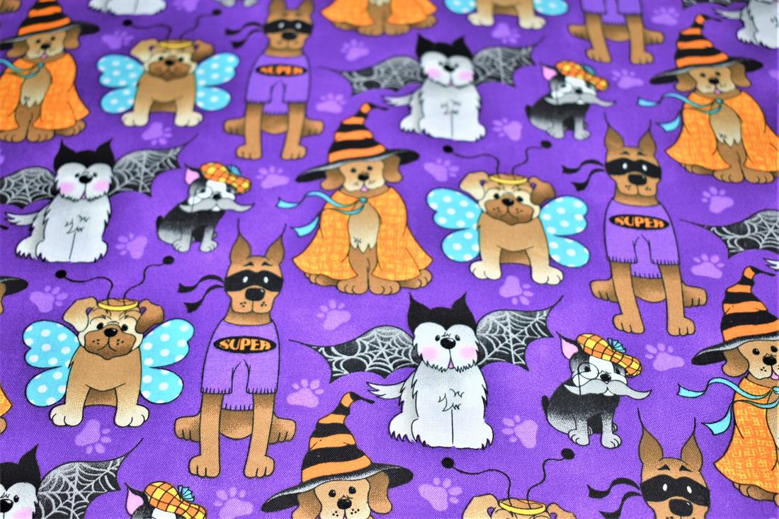 Purple Printed Halloween 100% Cotton Fabric