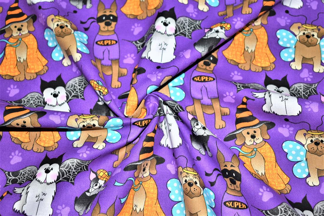 Purple Printed Halloween 100% Cotton Fabric