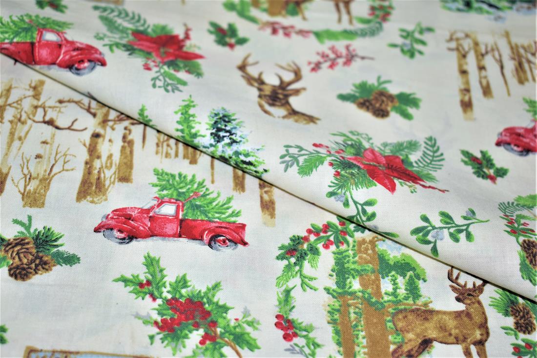 White Printed Christmas 100% Cotton Fabric