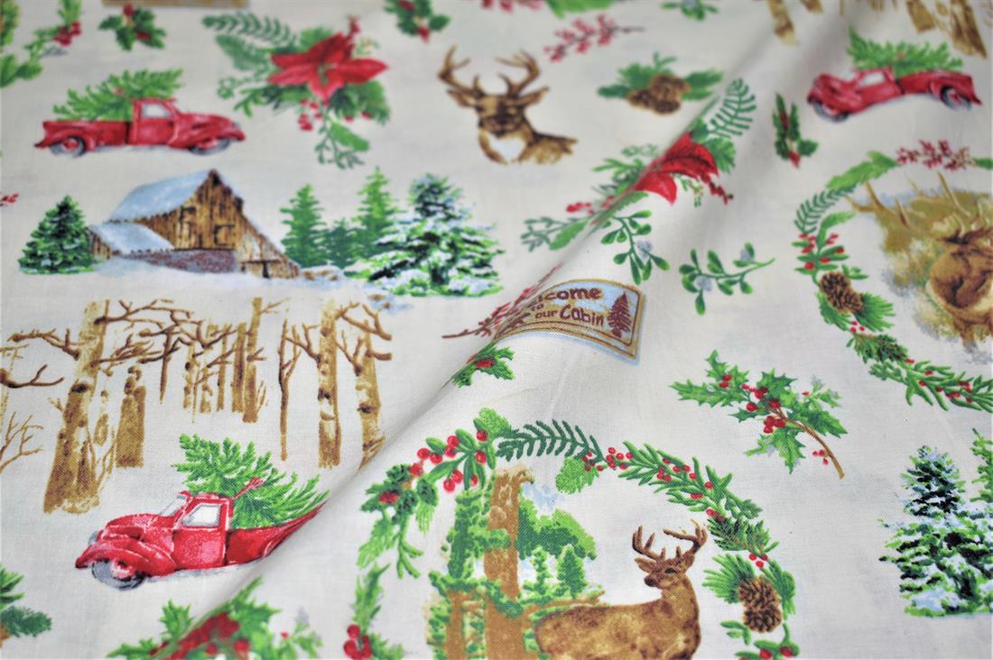 White Printed Christmas 100% Cotton Fabric