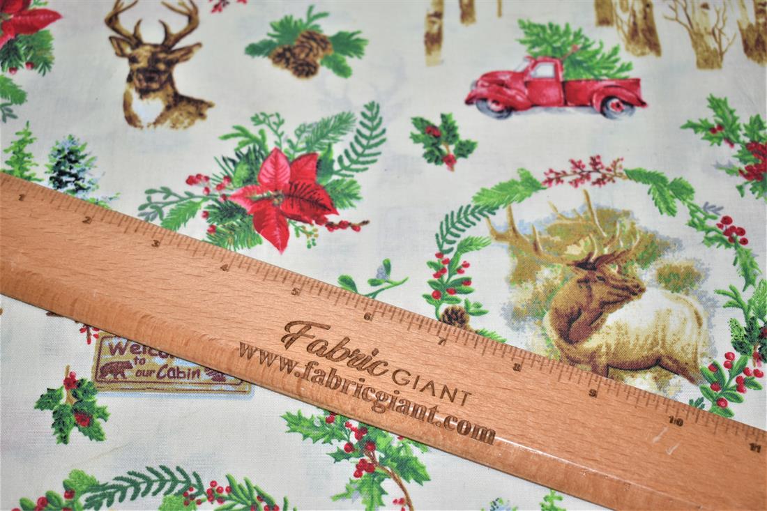 White Printed Christmas 100% Cotton Fabric