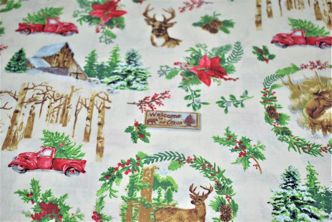 White Printed Christmas 100% Cotton Fabric