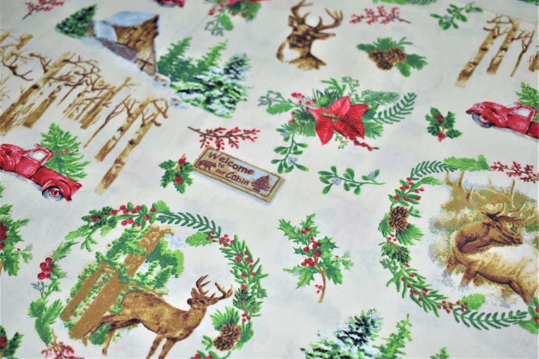 White Printed Christmas 100% Cotton Fabric