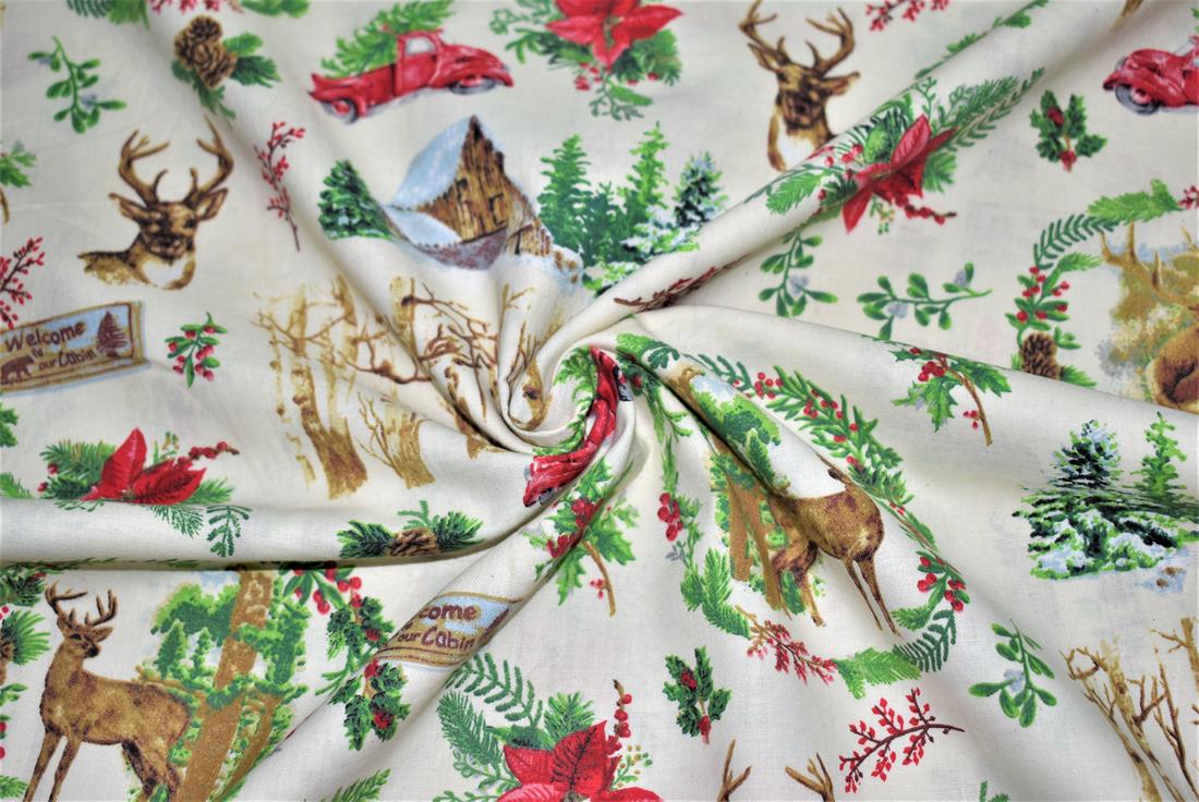 White Printed Christmas 100% Cotton Fabric