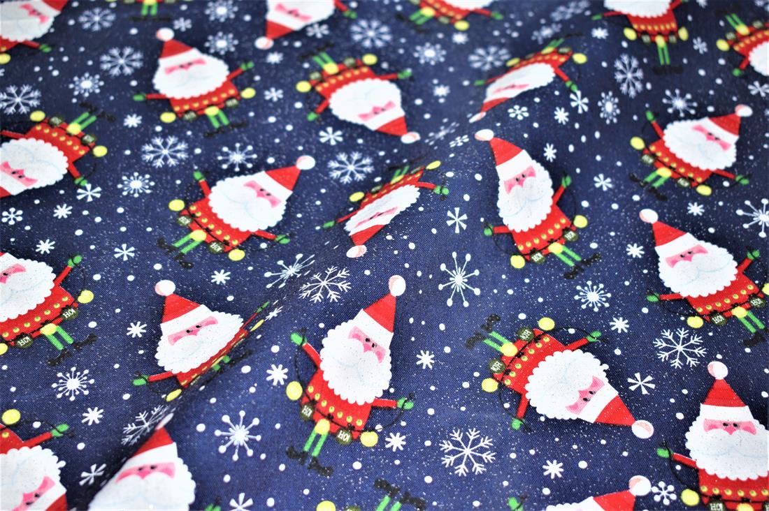 Navy Blue Printed Christmas 100% Cotton Fabric