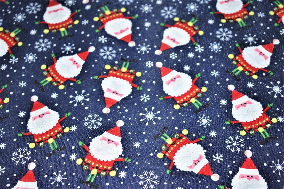 Navy Blue Printed Christmas 100% Cotton Fabric