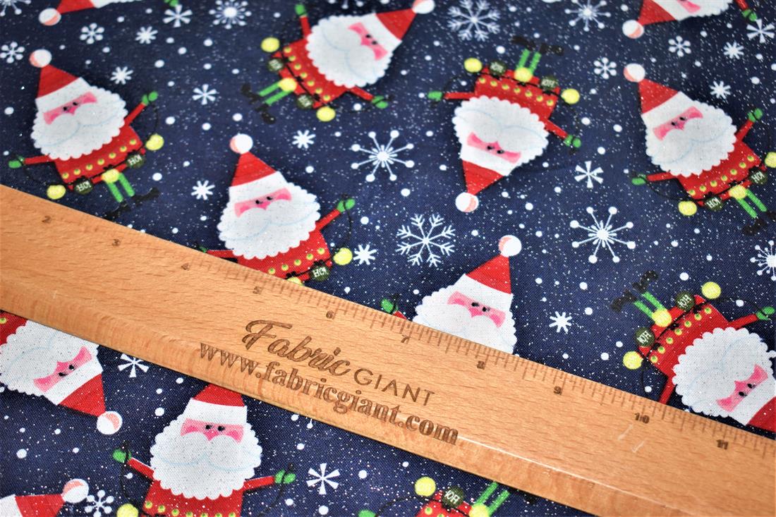 Navy Blue Printed Christmas 100% Cotton Fabric