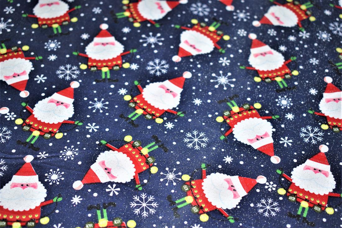 Navy Blue Printed Christmas 100% Cotton Fabric